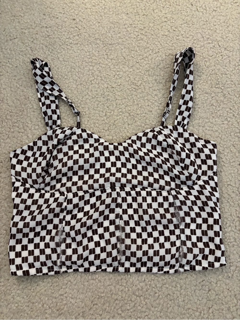 Abercrombie Checkerboard Crop Tank Top in White and Brown
